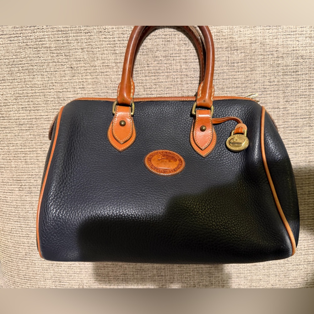 Vintage Dooney & Bourke Navy Pebbled Leather Satchel USA Made Classic Leather